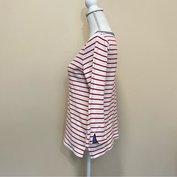 Nautica Red and White Stripes Blue Cuffs Top - Picture 5 of 12